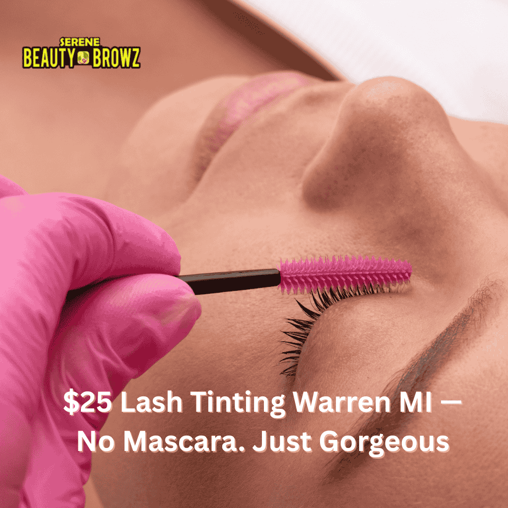 Close-up of natural dark lashes after eyelash tinting treatment showing mascara-free results