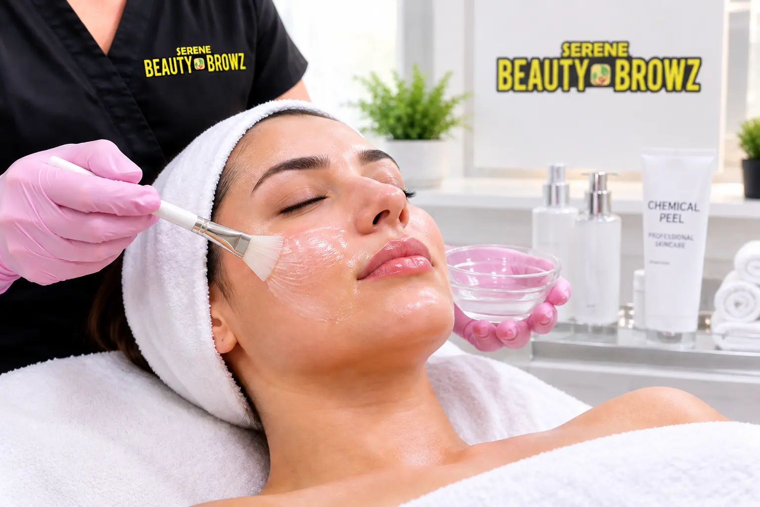 Facial peel treatment for dark spots and hyperpigmentation at Serene Beauty & Browz in Warren MI